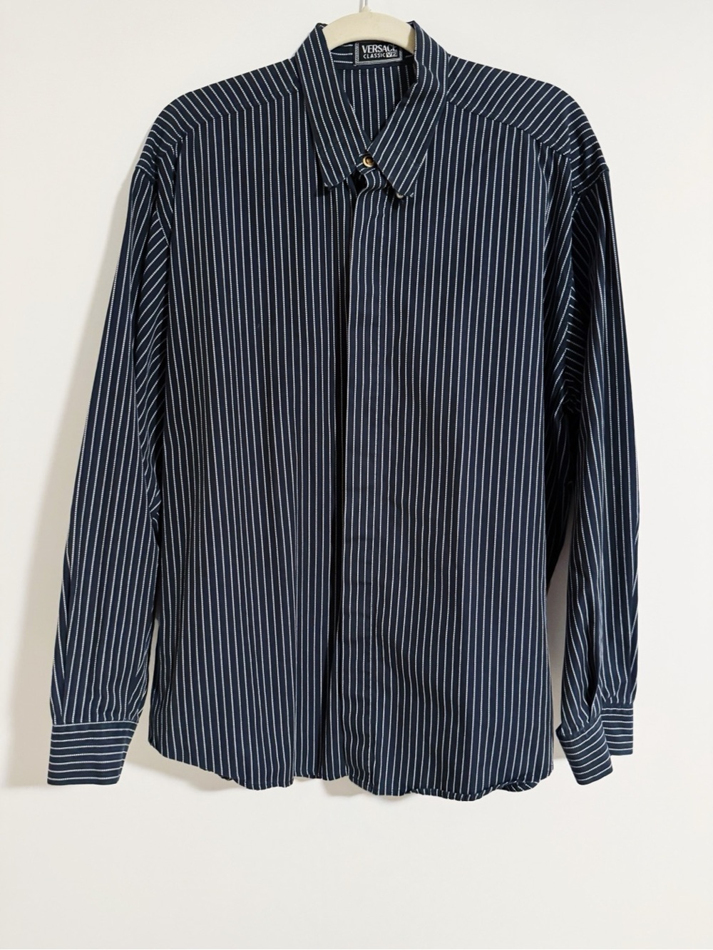 Versace - Classic V2 Navy Striped Long Sleeve Button Down Shirt